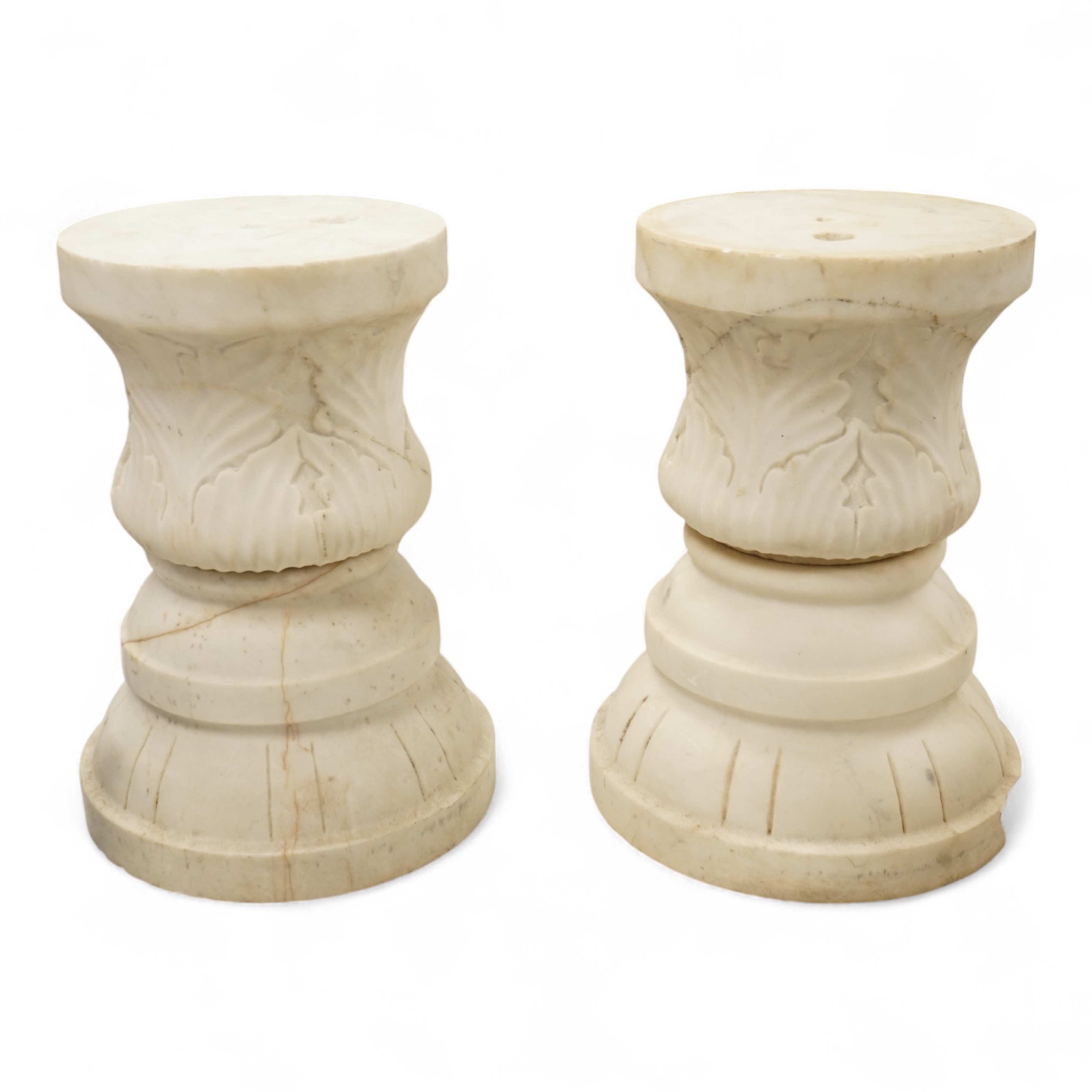 A pair of late 19th century carved marble columns, 40cm